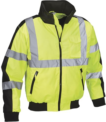 Utility Pro UHV575 High-Vis Waterproof Bomber Jacket with Removable Fleece Liner and Teflon Fabric Protector for Liquid and Stain Repellency, Lime, 2X-Large