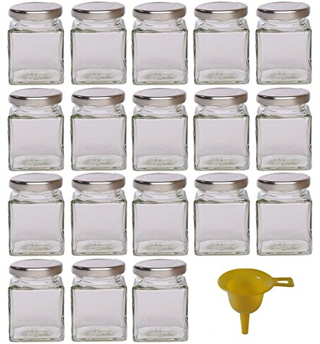 Viva Haushaltswaren - 18 vasetti piccoli per marmellata/spezie da 106 ml con tappo a vite color argento, set di barattoli con coperchio, utilizzabili come barattoli per conserve, contenitori ecc. (con