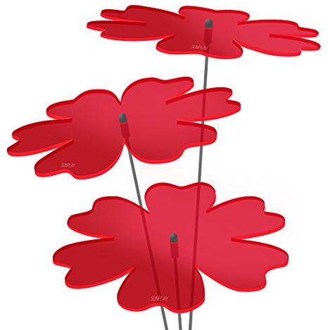 SUNPLAY Sonnenfänger Butterblume in ROT, 3 Stück zu je 20 cm Durchmesser im Set + 70 cm Schwingstäbe