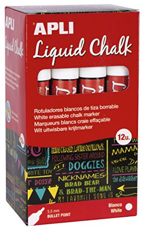 APLI, Kreidemarker, löschbar, 5,5 mm, Liquid Chalk Rundspitze, Weiß