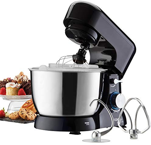 Cooks Professional Stand Mixer 1000W with 8 Speeds & Pulse Function, 4.5L S-Steel Mixing Bowl, Splash Guard, Whisk, Beater & Dough Hook | Electric Kitchen Mixer for Cakes, Bread, Baking | Black