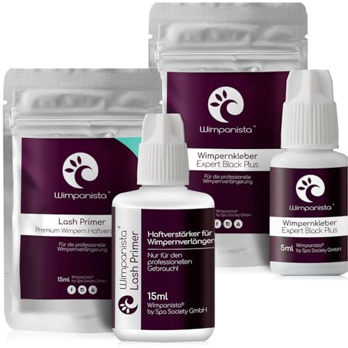 Wimpanista® Wimpernverlängerung Set, Wimpanista Lash Primer (Haftverstärker) mit dem Wimpernkleber Expert Black Plus (Super Bond)