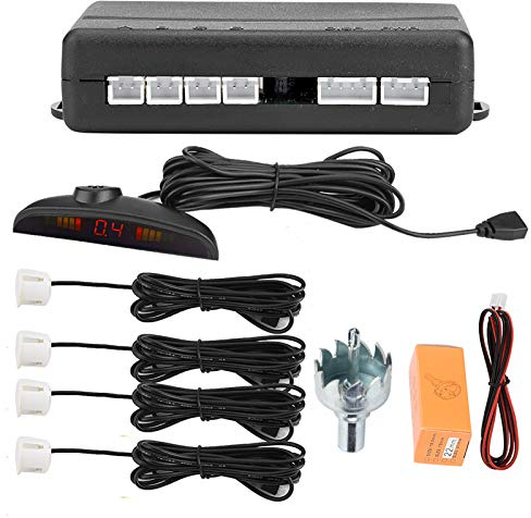 EBTOOLS Parking Reversing Sensor Kit System,Car English Voice Broadcast Reverse Backup Parking Detector System with 4 Radar Sensor
