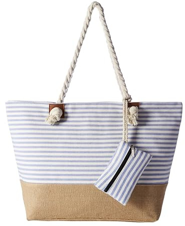 DonDon Bolso de playa grande impermeable con cremallera Rayas azul claro