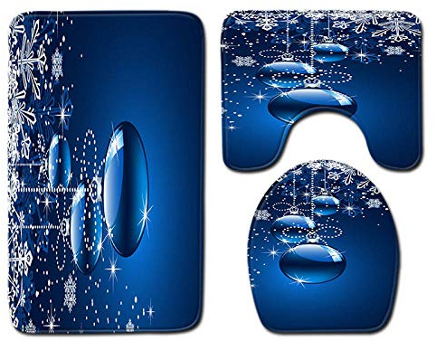ZXYLSL Badteppiche Blaue Wassertropfen 3D Drucken Badematten Badematte Matten Sets Saugfähige Teppich Badteppiche Toilettensitzbezug Mat U-Förmige Matte 3-Teiliges Badezimmer Set