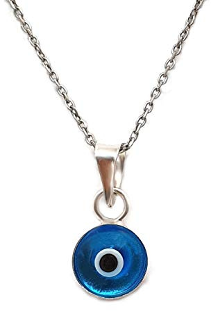 MYSTIC JEWELS - Collar Mal de Ojo de Cristal Azul para la Buena Suerte - Plata de Ley 925 - - Cadena 40 a 45 cm Longitud,por protección para Mal de Ojo