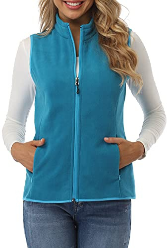 fuinloth Gilet in pile da donna, Senza Maniche Caldo Blu Lago L