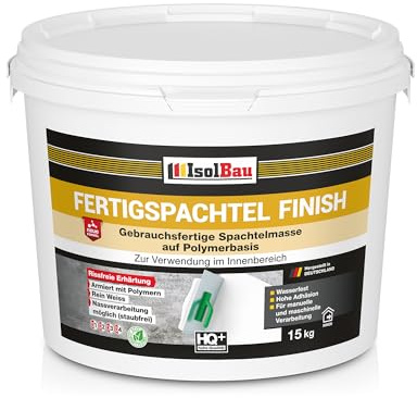 Isolbau Fertigspachtel Finish 15 kg, Glättspachtel Fugenspachtel, Gebrauchsfertige Polymer-Gips Fertig-Spachtelmasse für innen, Weiß Q1-Q7