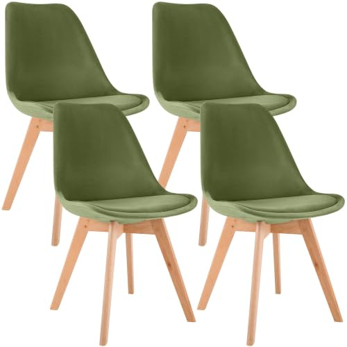 CLP Esszimmerstuhl 4er Set gepolstert Linares, Küchenstühle mit Rückenlehne und Holzgestell Buchenholz, Polsterstühle mit Bodenschonern Farbe hellgrün Material Samt