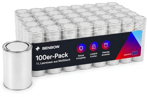 BenBow Barattolo di latta 100x 1000 ml con coperchio a pressione - ermetico, opaco, vuoto, rotondo - contenitore di stoccaggio