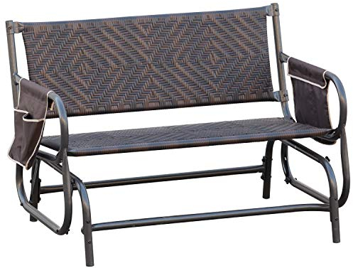 Outsunny Panchina a Dondolo da Giardino 2 Posti in Rattan e Acciaio con Tasche Laterali, 122x75x88cm Marrone e Nero