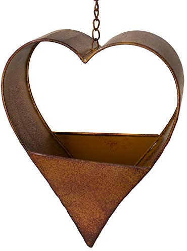Herz zum bepflanzen Metall Rost-Optik Pflanzenhänger Garten Dekoschale Pflanzenhalter Höhe 25 cm + 30 cm Kette