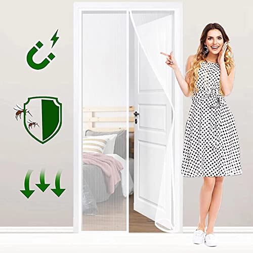 Fliegengitter Magnet für Türen, Insektenschutz, für Holz-, Eisen- und Aluminiumtüren, kein Bohren erforderlich, leises Öffnen und Schließen 130 x 255 cm (51 x 100 Zoll) Weiß