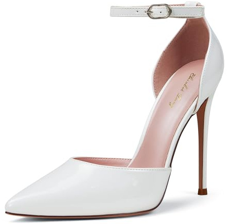 Zhabtuc Talons Hauts, Escarpins D'Orsay pour Femmes Bride à la Cheville Bout Pointu Chaussures de Mariage de Fête, Blanc, 42 EU