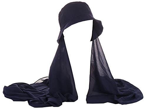 JDYaoYing Instant Hijab Damen muslimischer Hijab Bucket Hat mit Chiffon langer Schal Wickelschal Kopftuch, navy