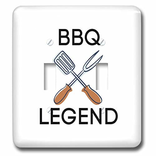 3dRose BBQ - The words BBQ Legend with a pic of barbecue tools - Light Switch Covers (lsp-366171-2)
