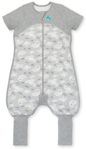 Love To Dream Tutina da notte in pile di cotone biologico con gambe, 12-24 mesi, grigio (20-24°C), coperta indossabile a maniche corte, lavabile in lavatrice, 2 cerniere