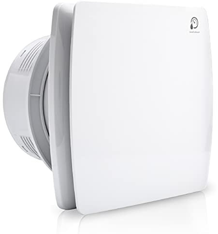 Tubiaz Ventilatore da bagno 100 mm con valvola di ritegno, con sensore di umidità e temporizzazione, per bagno e cucina, bianco