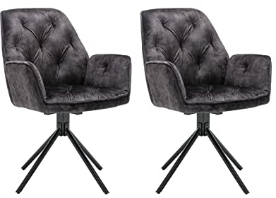 byLIVING Esszimmerstuhl 2er-Set Sarina, 360° drehbar, Metallgestell schwarz | Vintage-Samt anthrazit, Esszimmerstuhl, Armlehnstuhl, B 59,5, H 89, T 62 cm