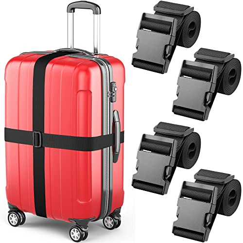Cinghie per bagagli - Nero, 2 m di lunghezza, 5 cm di larghezza, 4 pezzi - Cintura regolabile in nylon per valigie e borse da viaggio - di Mifflin