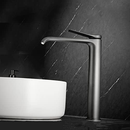 Armatur Aufsatzwaschbecken,Einloch-Waschtischarmatur Wasserfall Spritzfreier Wasserhahn Bad Hoch,grau