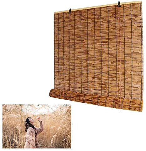 CcacHe Retro Bambusrollo Wetterfest Bambus Rollo Jalousine Outdoor Natur Holzrollos Lichtfilterung Fenster Rollo Raffrollo Für Türen Und Fenster, Inkl Montaematerial, 50 90 100 140 150 160cm Breit