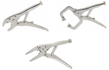 YEJIANGHUA 3-teilige Mini-Schraubstock-Sicherungszange, 4 Zoll Gebogene Backe und 5 Zoll Lange Nase und 5 Zoll C-Klemme, Verschiedene Verriegelungsschweißklemmen Natural