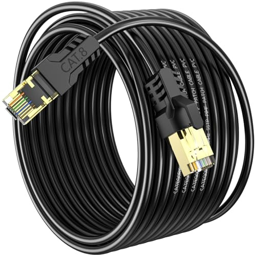 YSONG Câble Ethernet Cat 8 15m, Haute Vitesse 40 Gbit/s, 2000 MHz, 26 AWG, Cable RJ45 Plaqué Or, Pour Routeur/PC/Jeux/Modem, Plus Rapide que Cat7/Cat6/Cat5