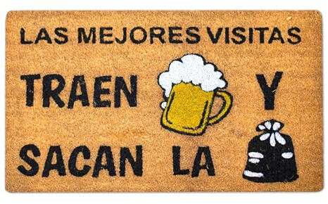 LUA VIKA Felpudo Entrada casa Originales y Divertidos, Alfombra Entrada casa Interior y Exterior, tapete Entrada, Felpudo Coco Natural 40x70x1,5 cm (Cerveza)