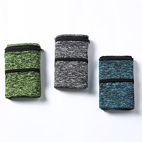 bbfly Handgelenktasche, Tasche mit Reißverschluss zum Laufen, Walken, Wandern, Radfahren, Yoga und mehr (L, Grün + Grau + Ozeanblau)