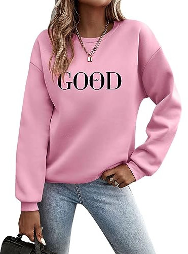 Pullover Damen Sweatshirt Briefe Drucken Langarm Rundhals Pulli Winter Frauen Buchstaben Druck Locker Casual Oberteil Sport Streetwear Sweatshirts ohne Kapuze Bluse Tops