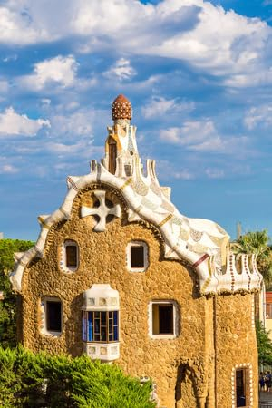 adrium Holz-Bild 50 x 80 cm: Park Güell vom Architekten Gaudi an einem Sommertag in Barcelona, ??Spanien. (43356550)