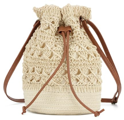 Syrads Pochette Tissée Sac À Main En Paille Pour Filles D’été Plage Bandoulière Sacs À Main,Beige