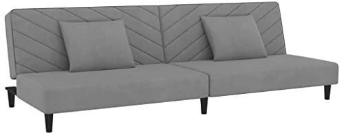 vidaXL Schlafsofa 2-Sitzer, Sofa mit 2 Kissen, Schlafcouch für Wohnzimmer Heimkino Büro, Couch Sofabett Tagesbett Gästebett, Hellgrau Samt