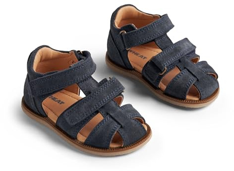 Wheat unisex barn stängd sandal Baya äkta läder lära-gå-sko, 1432 marinblå, 22 EU