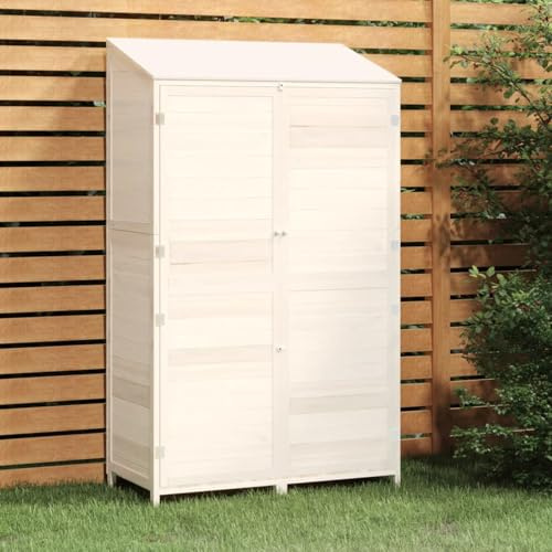 Rantry Casetta Porta Attrezzi Bianca 102x52x174,5 cm in Legno massello di Abete