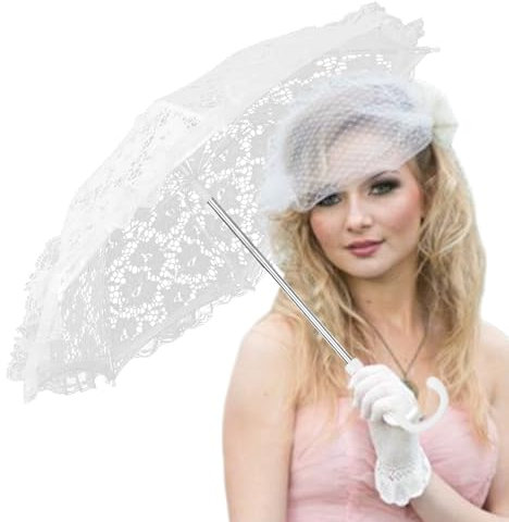Streysisl Weißer Spitzenschirm für Hochzeit, Regenschirme aus weißer Spitze,Vintage Spitzenschirme für Teepar - Spitzenschirm-Sonnenschirm, Hochzeits-Brautschirm für Foto-Lady-Kostümparty