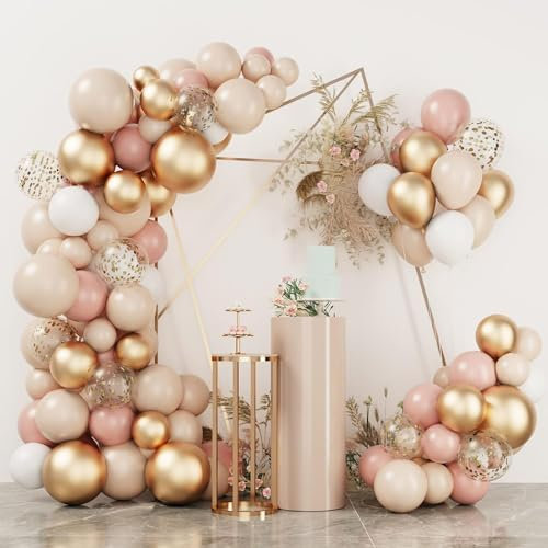 Luftballons Girlande Rosa Gold, Ballons Girlande Rosa, Retro Creme Gold Weiß Luftballons für Geburtstag Hochzeit, Ballons Set für Baby Shower, Babyparty, Hochzeit, Geburtstagdeko Mädchen