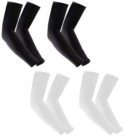 4 Paia Raffreddamento Manicotto Braccio, Manicotti Sportivi Unisex per Braccia Sport Compressione Arm Sleeves con Pollice Foro per Ciclismo Pesca Basket Escursionismo Corsa (Bianco e Nero)