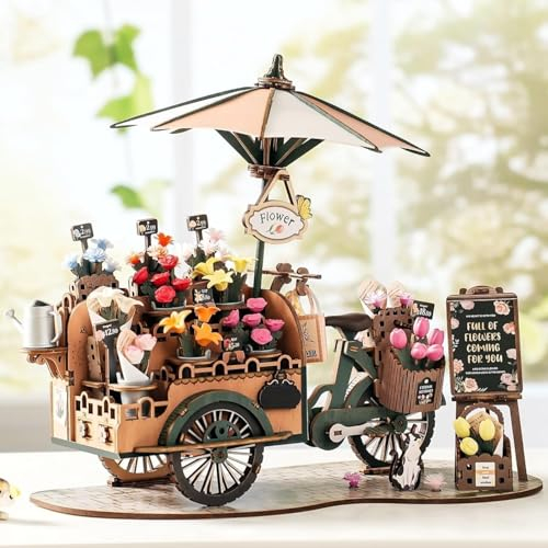 ROWOOD 3D Puzzle Blossom Cart, Wooden Model Kits for Adults to Build, DIY Flower Construction Craft Kits, Ideal as Christmas and Birthday Gift
