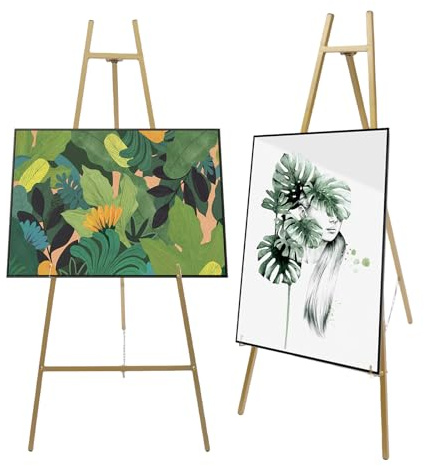 2 staffelei aus Metalle, Gold Staffelei Hochzeit, Höhe und Winkel Einstellbar, Dreibein Staffelei, Bilderständer, Flyerständer, Plakatständer, für Willkommensschild Hochzeit, Bilder, Poster