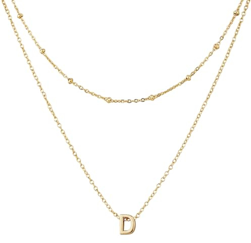 Mikovivi 1 Collar con Letra Inicial y 1 Cadena Corta, Collar con Alfabeto Chapado en Oro de Moda Collares con Iniciales en Capas Collar Gargantilla con Colgante Pequeño para Joyería de Mujer (D)