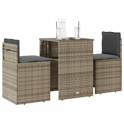 Brokky 3-TLG. Bistro-Set mit Kissen Gartenset Tisch Und StüHle Bistrotisch Outdoor Balkon MöBel Set Grau Poly Rattan - 4003871