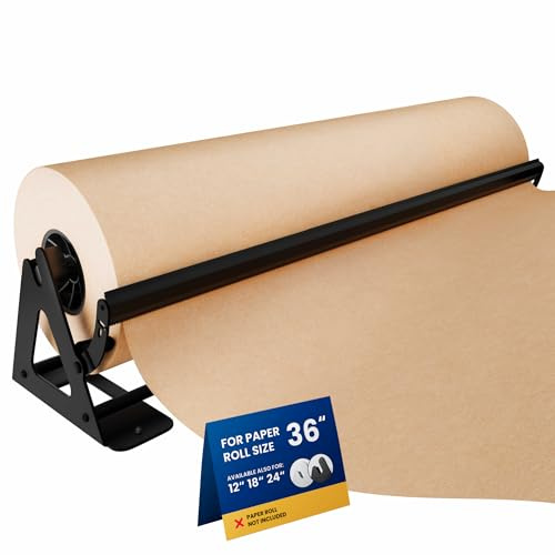 DIY Crew 36 Inch Paper Roll Dispenser and Cutter - Heavy-Duty Wall Mountable, Non Slip Tabletop - Kraft, Freezer, Butcher Paper - Up to 1000ft Rolls