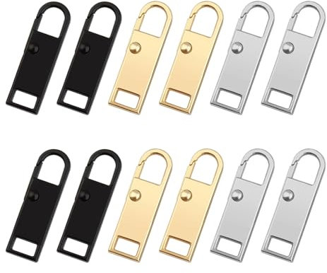 12 Stück Reißverschluss Zipper, Zipper für Reißverschluss, Abnehmbares Metall Zipper Pull, Reisverschluss-Zipper, Ersatz Reißverschluss Reparatur set, für Rucksäcke, Jacken, Jeans, Koffer, Gepäck