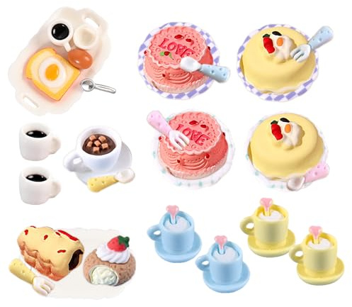 ZWWOGE 30 Stücke Miniatur Essen und Trinken, Miniatur Deko Harz Puppenhaus Zubehör Miniatur Lebensmittel Set, Mini Küche Kleine Puppenzubehör Spielgeschirr,Zubehör Puppenhaus