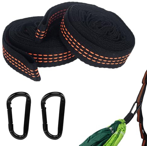 Pamtns 2 Stück Hängematte Befestigung 2m x 2,5 cm Aufhängung Gurt Kit mit 2 Hakenkarabinern Aufhängung Hängematte Baum Schaukel Befestigung Hängematte Seil Befestigung Gurte für Camping Outdoor