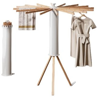 AVOID Étendoir Linge Intérieur Pliable – Séchoir à Linge avec 16 Bras et 48 Emplacements – Étendoir Linge Mural Rabattable – Sechoir a Linge Pliable Compact – Etendoir Linge Gain de Place