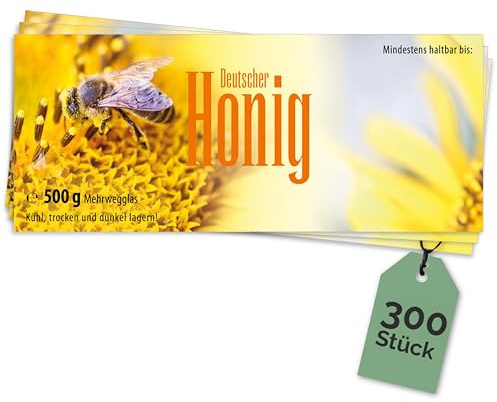 Apoidea – Honig Etiketten 500 g nassklebend – 300 Stück zum Stempeln/Etiketten Honiggläser/Honig Aufkleber für selbstgemachten Honig/Honigetiketten für Honiggläser