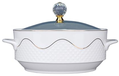 Peakjune Tazón para Servir Sopa de Porcelana con Tapas,uego De Soperas De Porcelana Blanca con Tapas,Sopera de Cerámica con Tapas,Sopera con Tazones,Apto para microsondas y lavavajillas.